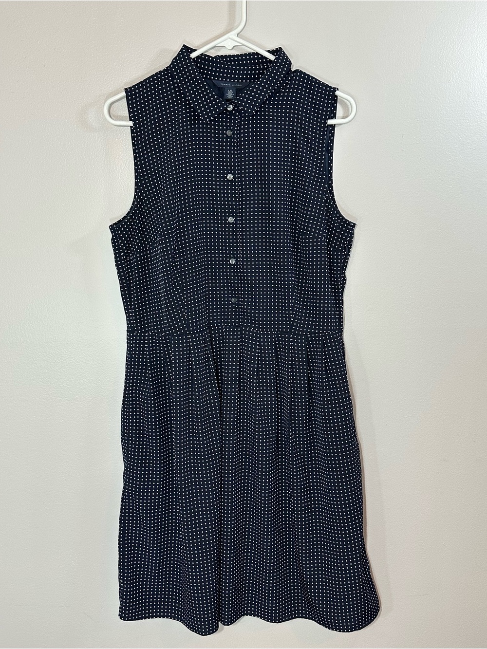 Tommy Hilfiger Navy Polka Dot Shirt Dress L 2013